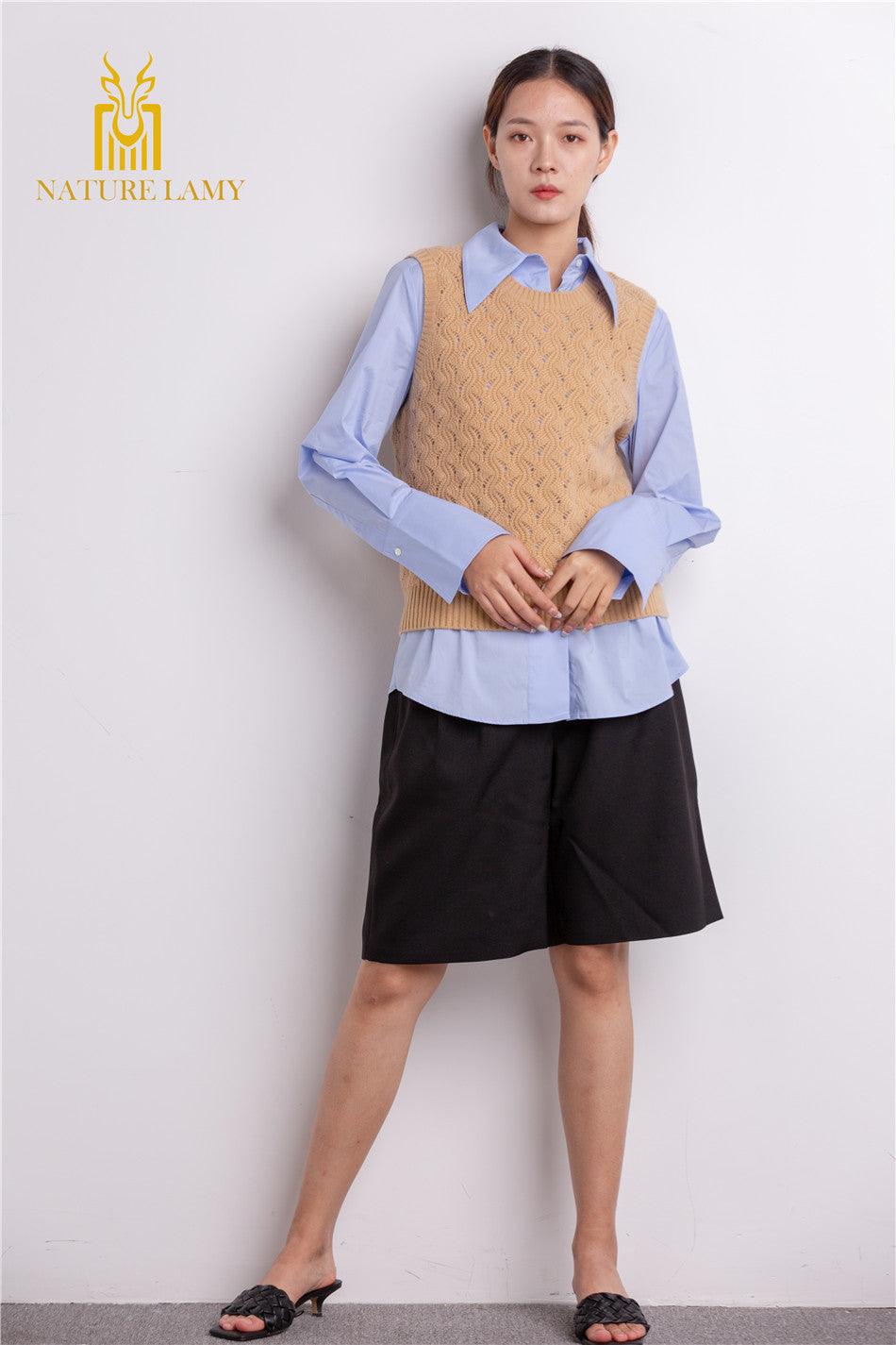 Popular style of pure cashmere knitted round neck top S/S collection for lady's - Lamycashmere