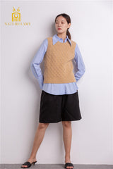 Popular style of pure cashmere knitted round neck top S/S collection for lady's - Lamycashmere