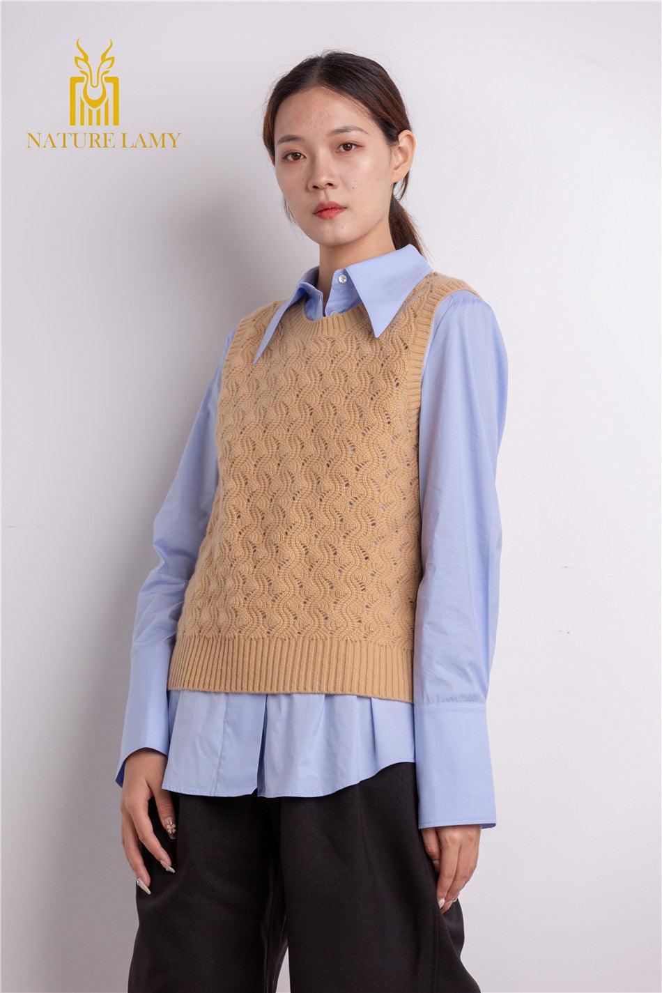 Popular style of pure cashmere knitted round neck top S/S collection for lady's - Lamycashmere