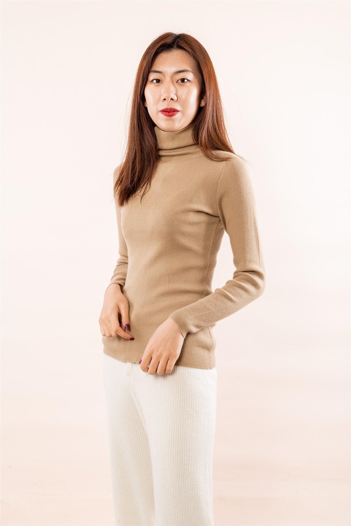 Popular style of pure cashmere worsted knitted turtleneck sweater S/S collection for lady's - Lamycashmere