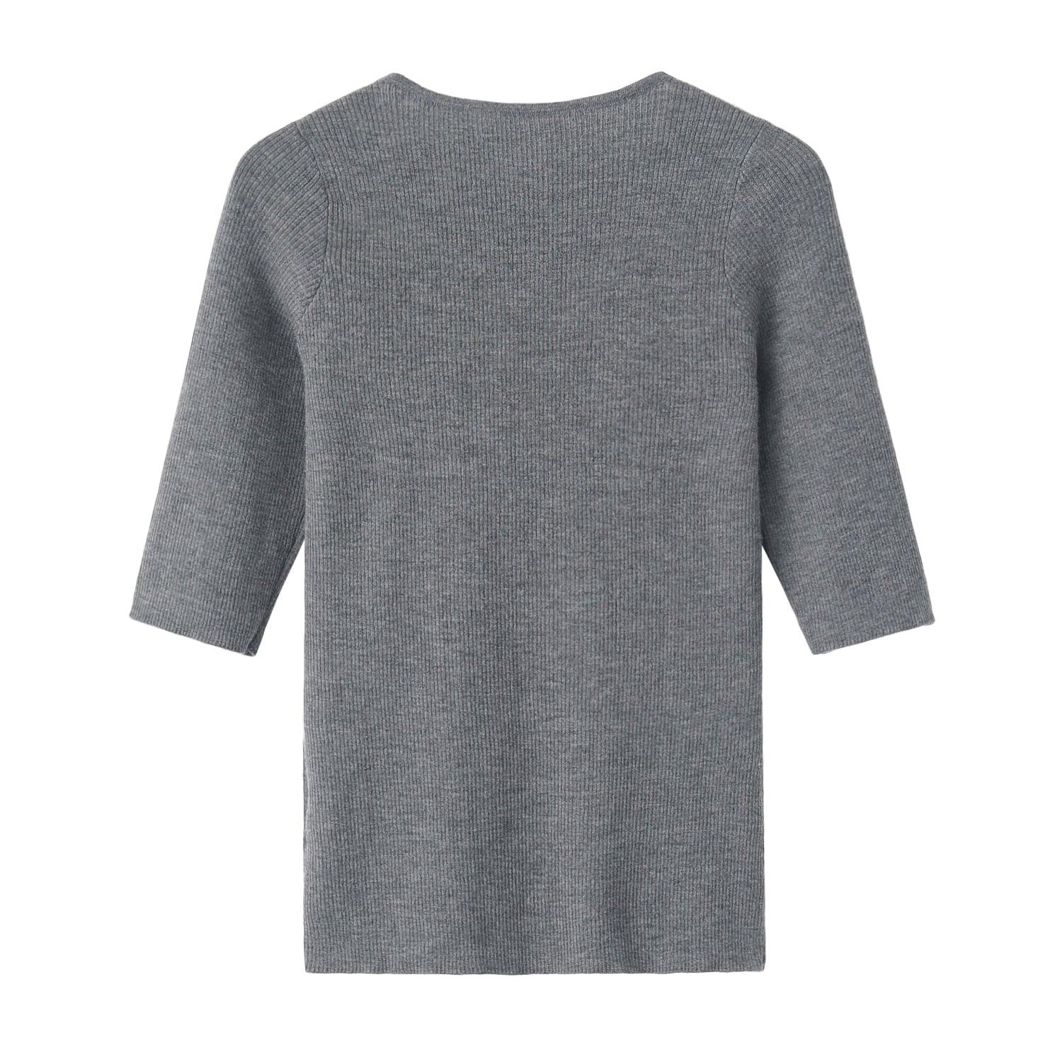 Popular style of pure cashmere worsted knitted V-neck 5/5 half sleeve S/S collection for lady's pullover - Lamycashmere