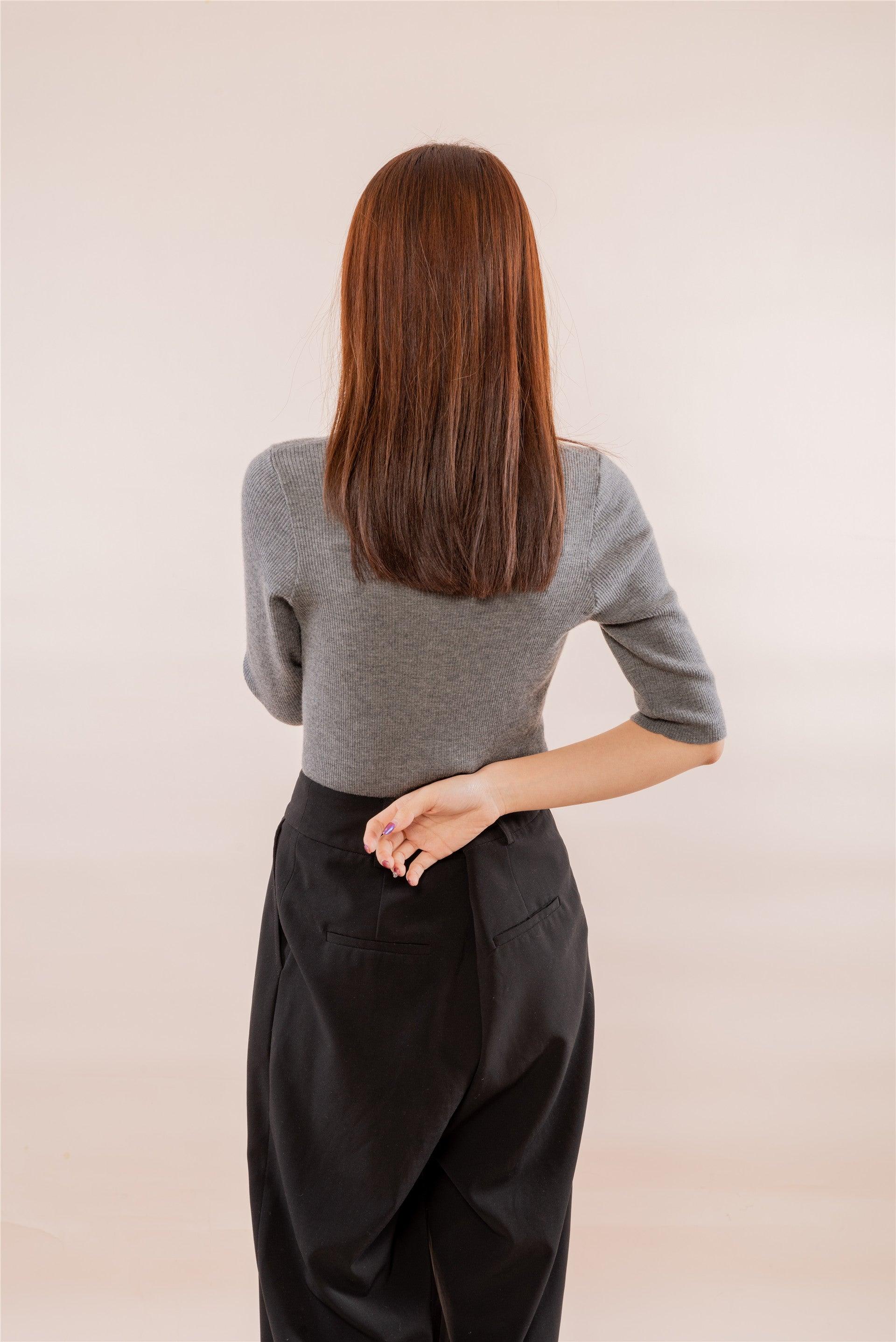 Popular style of pure cashmere worsted knitted V-neck 5/5 half sleeve S/S collection for lady's pullover - Lamycashmere