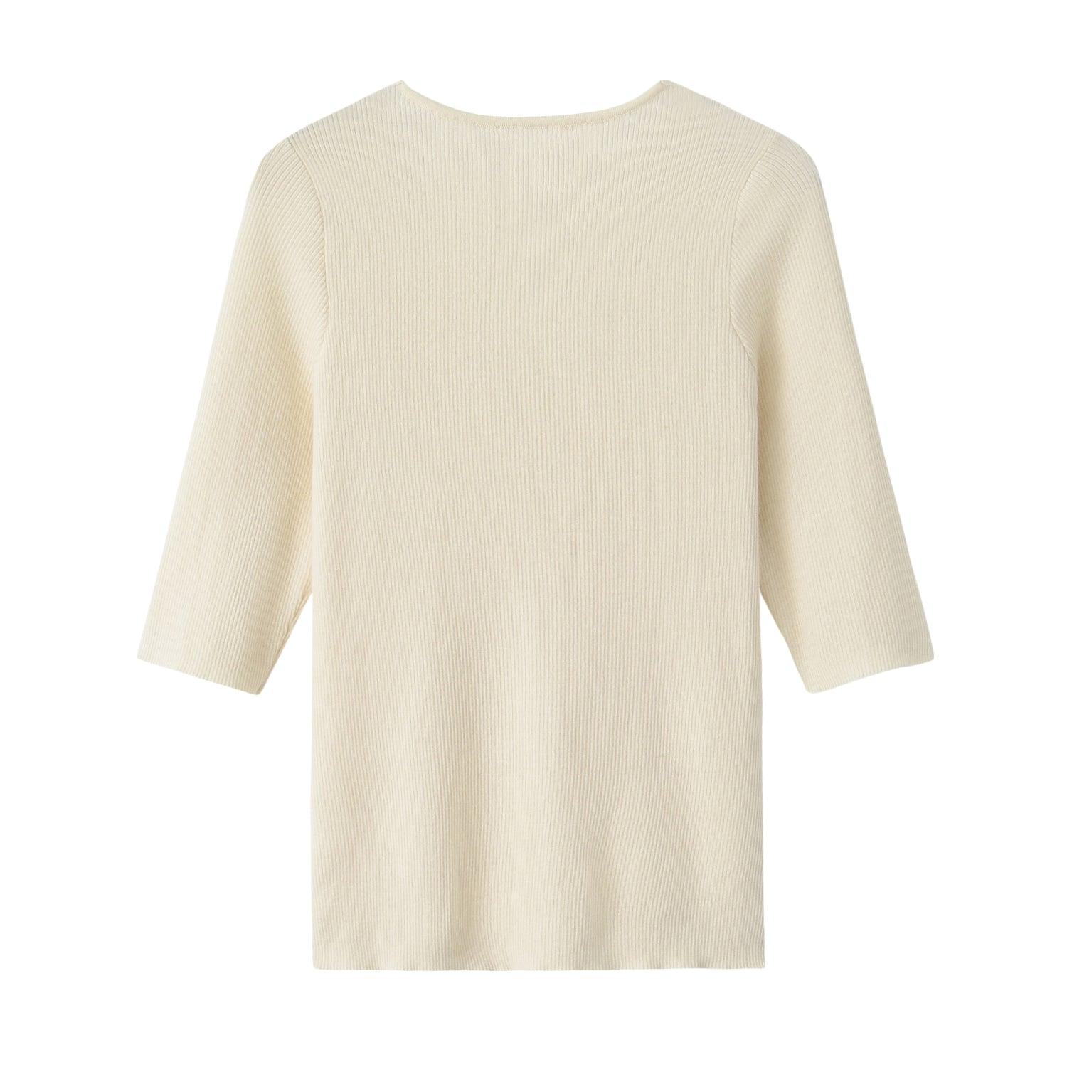 Popular style of pure cashmere worsted knitted V-neck 5/5 half sleeve S/S collection for lady's pullover - Lamycashmere