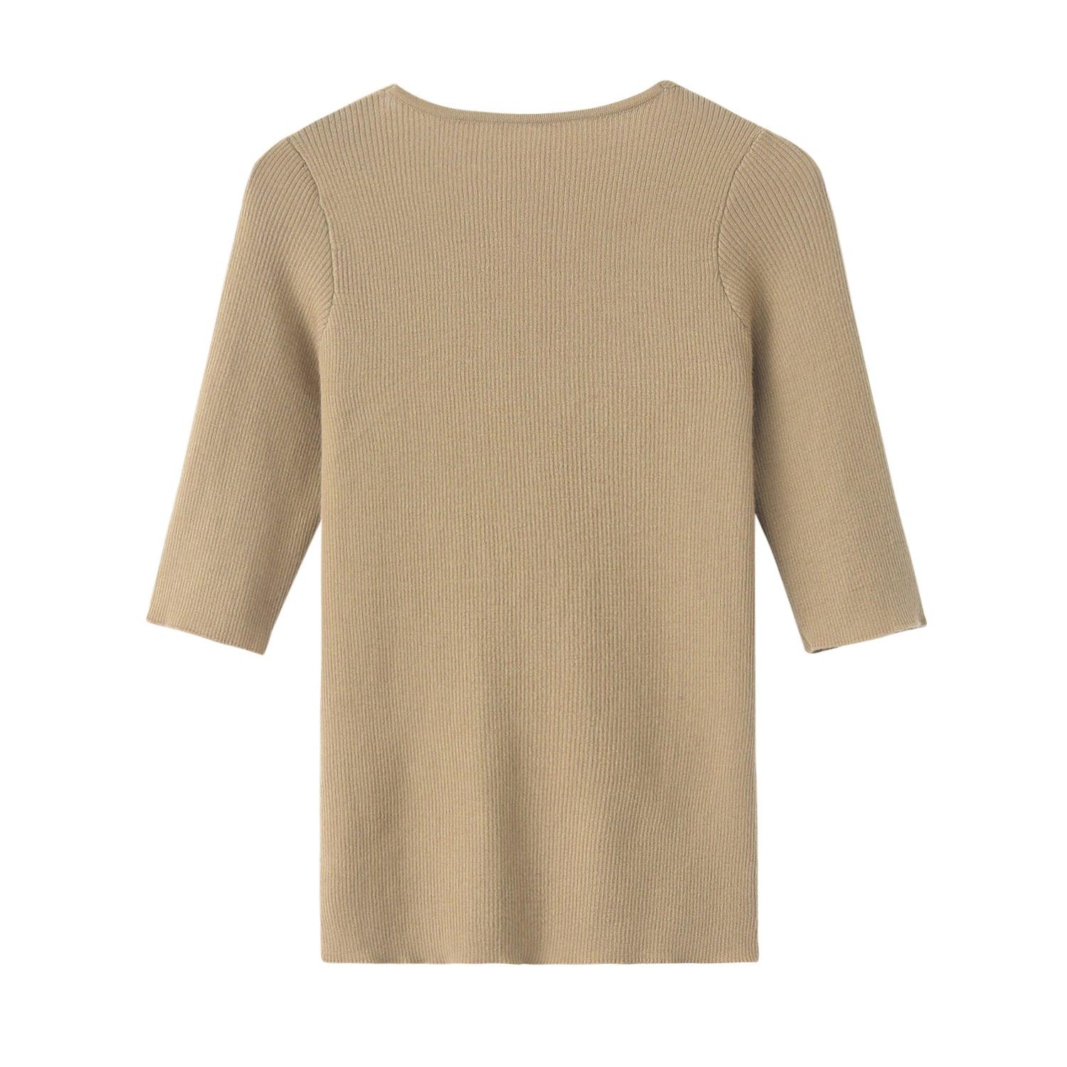 Popular style of pure cashmere worsted knitted V-neck 5/5 half sleeve S/S collection for lady's pullover - Lamycashmere