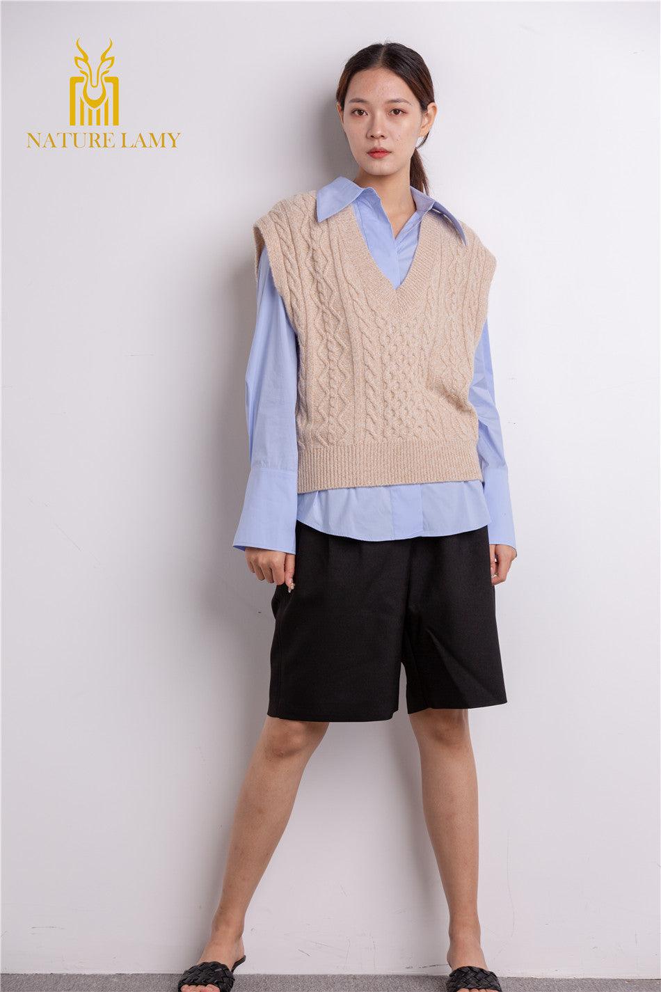 Popular style of warmly pure cashmere knitted V-neck sleeveless vest S/S collection for lady's - Lamycashmere