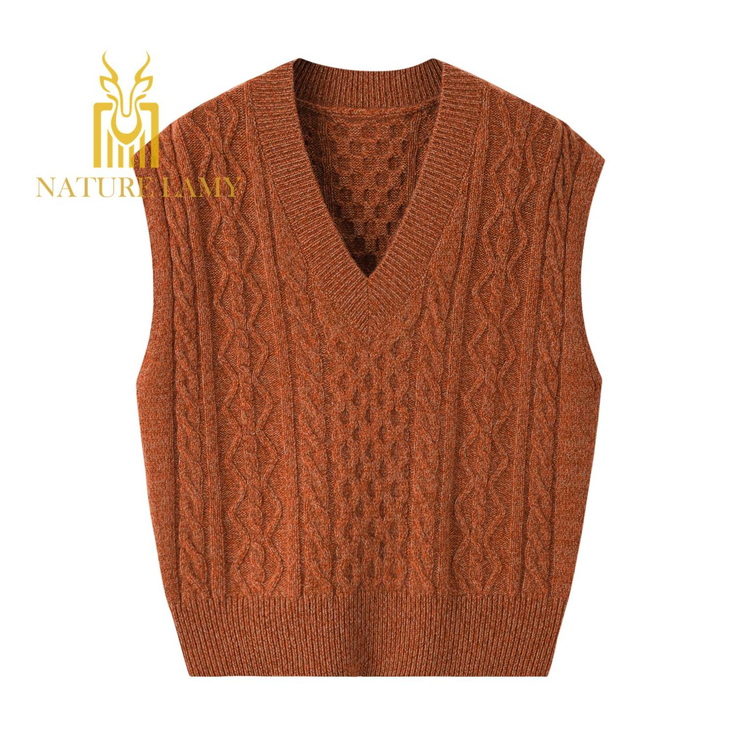 Popular style of warmly pure cashmere knitted V-neck sleeveless vest S/S collection for lady's - Lamycashmere