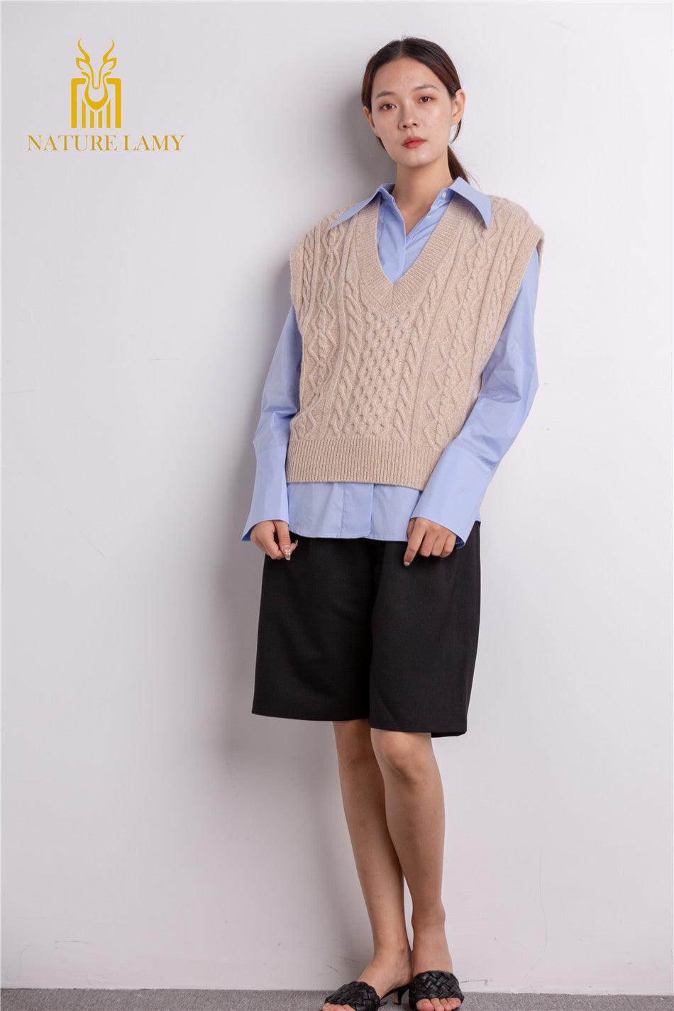 Popular style of warmly pure cashmere knitted V-neck sleeveless vest S/S collection for lady's - Lamycashmere