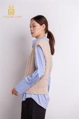 Popular style of warmly pure cashmere knitted V-neck sleeveless vest S/S collection for lady's - Lamycashmere