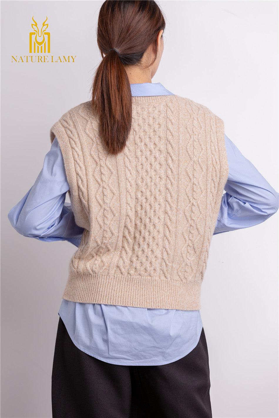 Popular style of warmly pure cashmere knitted V-neck sleeveless vest S/S collection for lady's - Lamycashmere