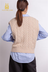 Popular style of warmly pure cashmere knitted V-neck sleeveless vest S/S collection for lady's - Lamycashmere