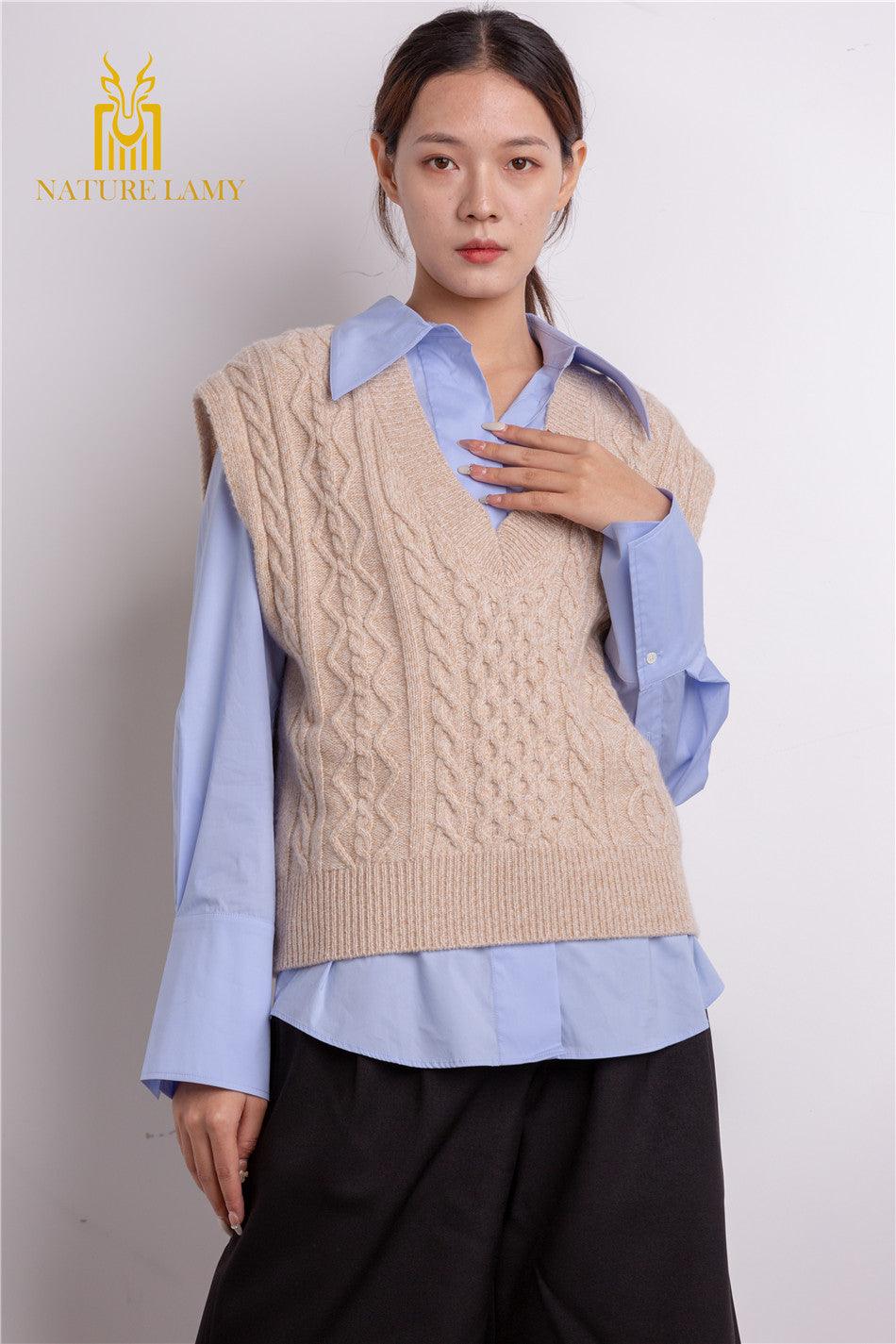 Popular style of warmly pure cashmere knitted V-neck sleeveless vest S/S collection for lady's - Lamycashmere