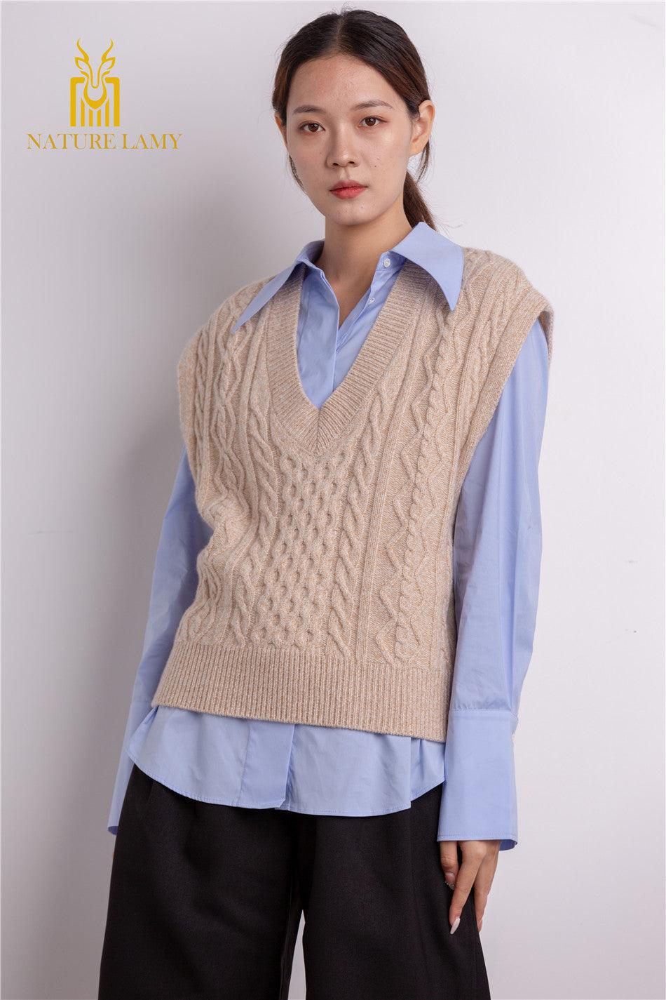 Popular style of warmly pure cashmere knitted V-neck sleeveless vest S/S collection for lady's - Lamycashmere