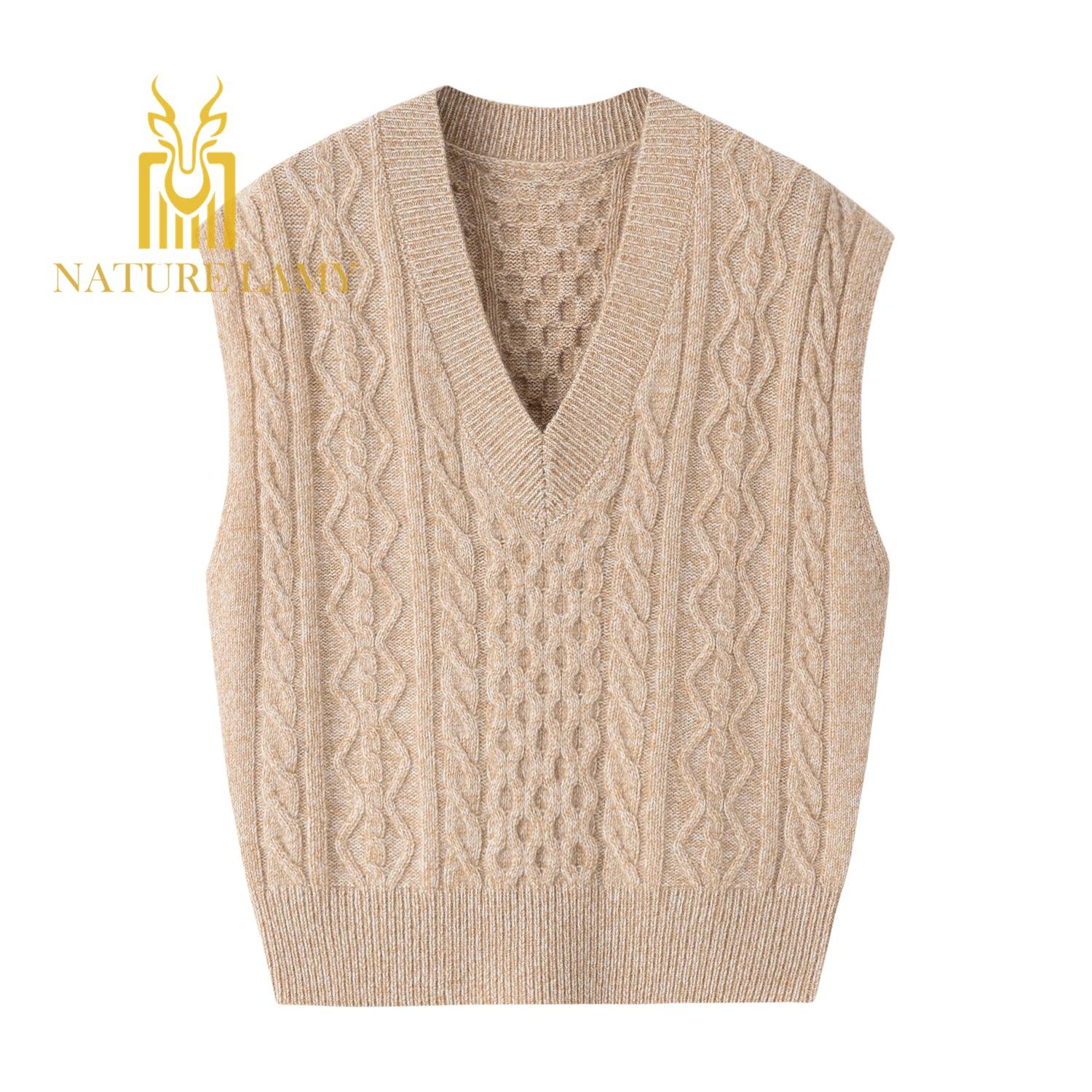 Popular style of warmly pure cashmere knitted V-neck sleeveless vest S/S collection for lady's - Lamycashmere