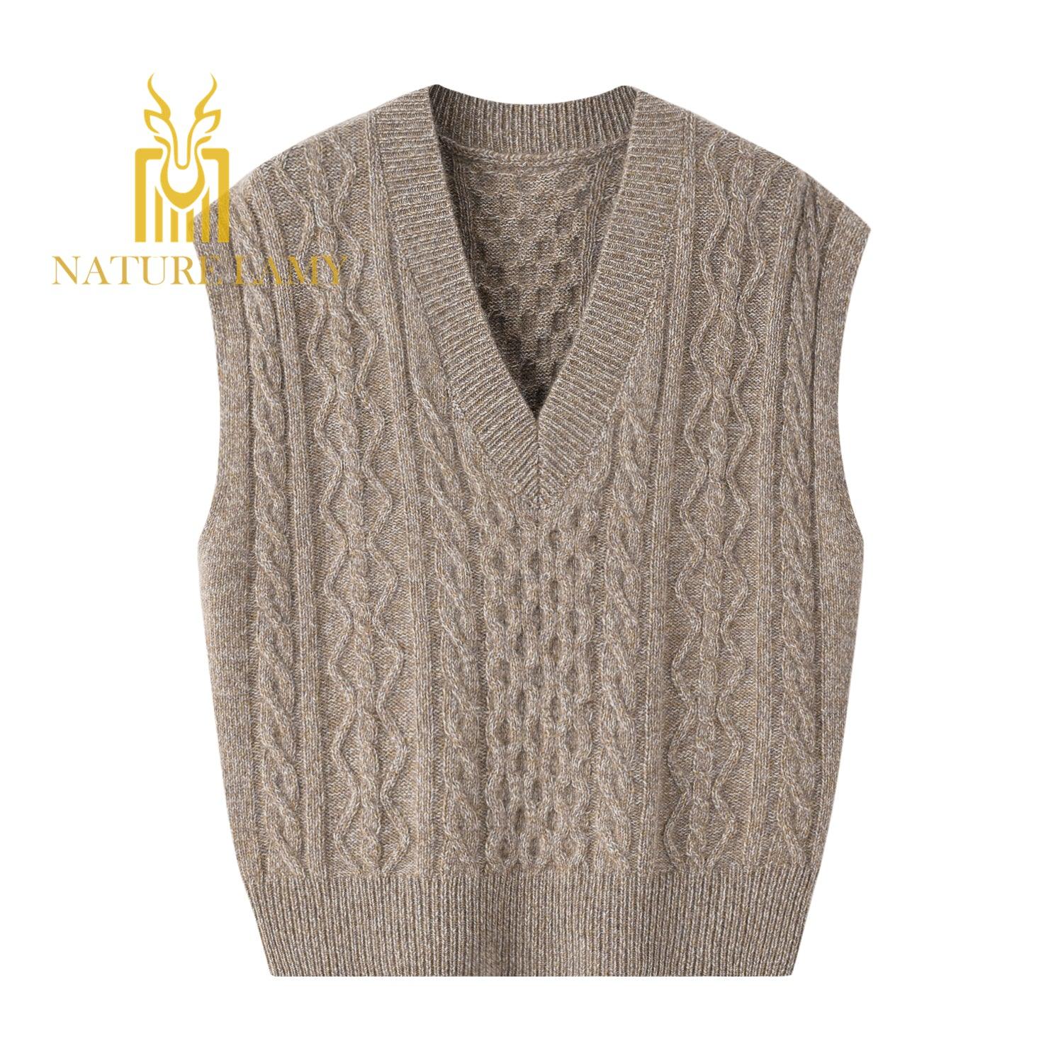 Popular style of warmly pure cashmere knitted V-neck sleeveless vest S/S collection for lady's - Lamycashmere