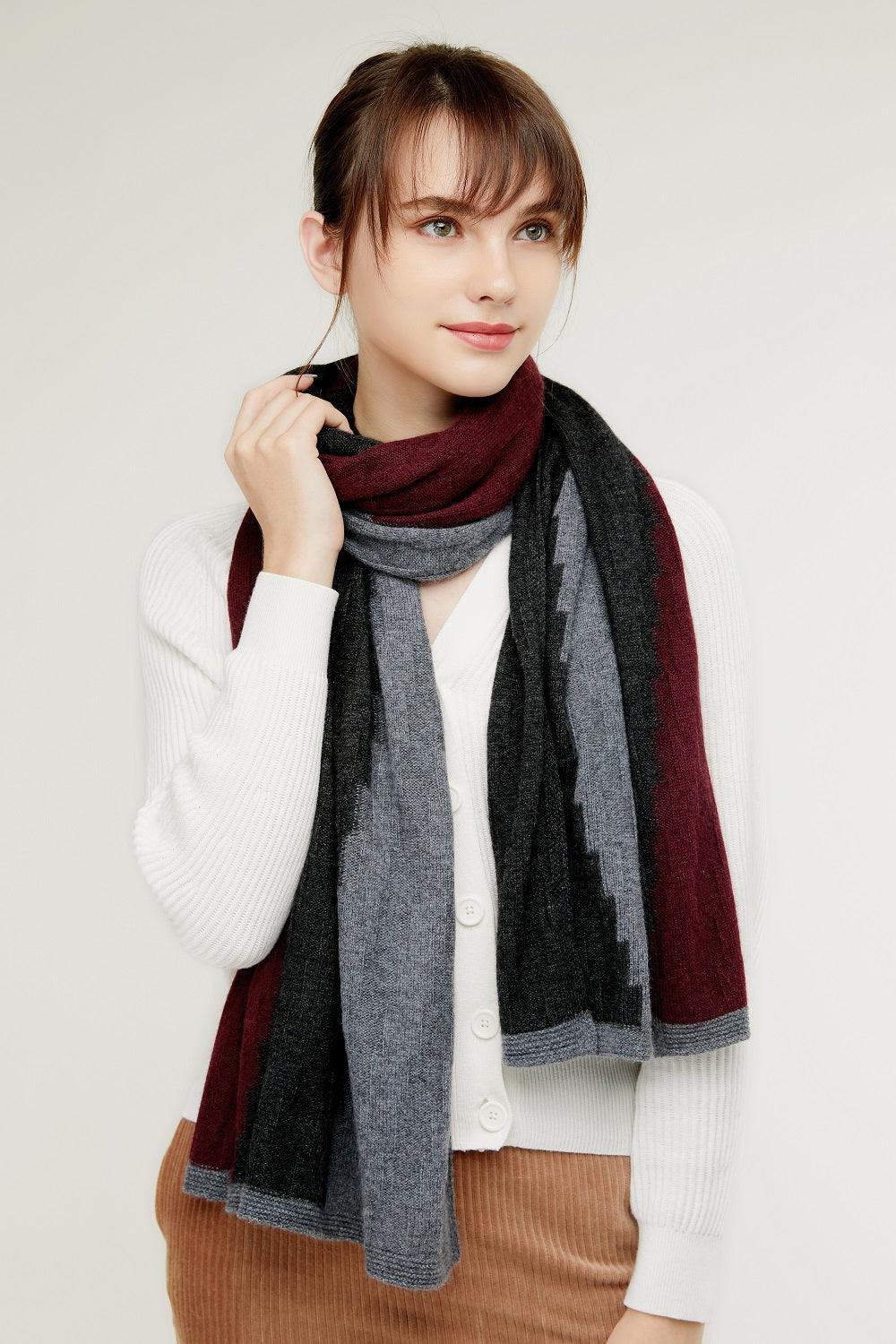 Popular three color matching with 100 pure cashmere knitted shaw scarf for women's - Lamycashmere