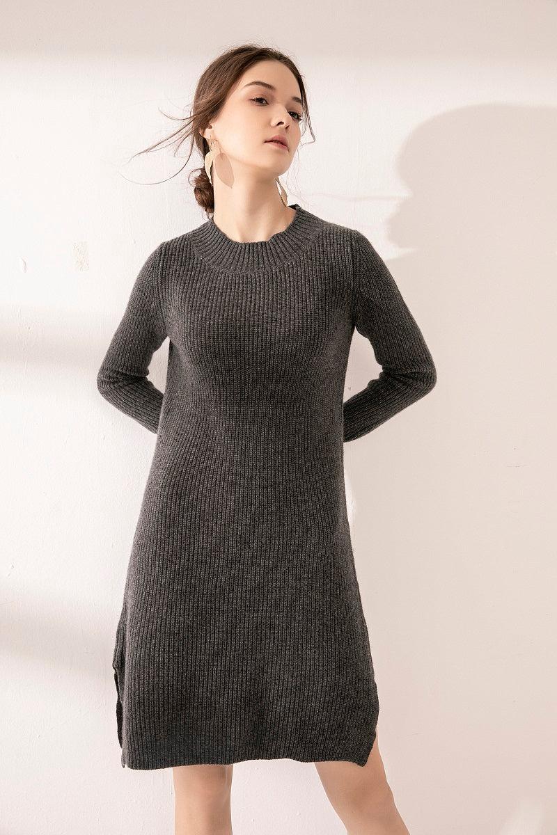 pure cashmere stripe guage women's dress - Lamycashmere