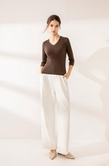 Softest cashmere worsted half sleeve V-neck sweater - Lamycashmere