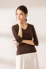 Softest cashmere worsted half sleeve V-neck sweater - Lamycashmere