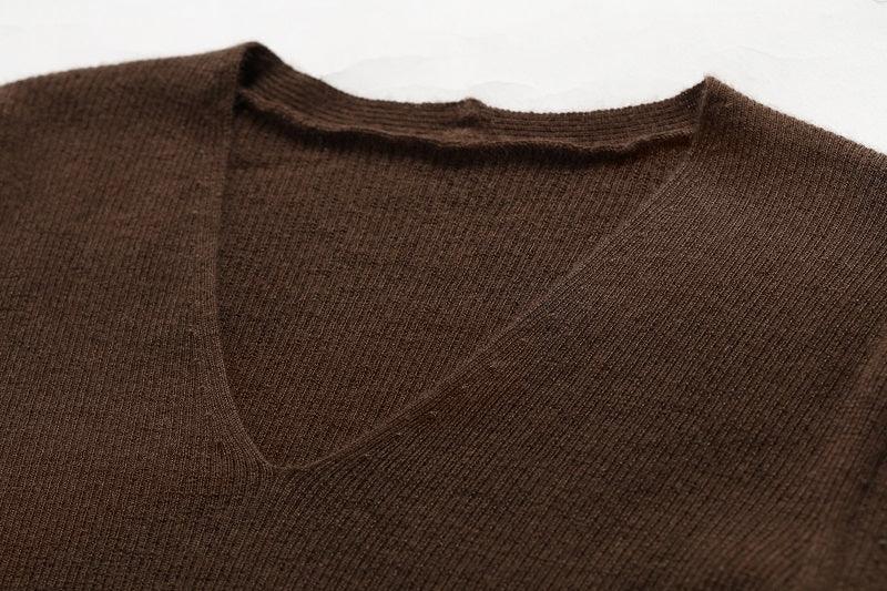 Softest cashmere worsted half sleeve V-neck sweater - Lamycashmere