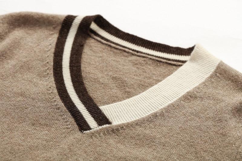 Special color mix 100 pure cashmere knitted V-neck and loose pants suits - Lamycashmere