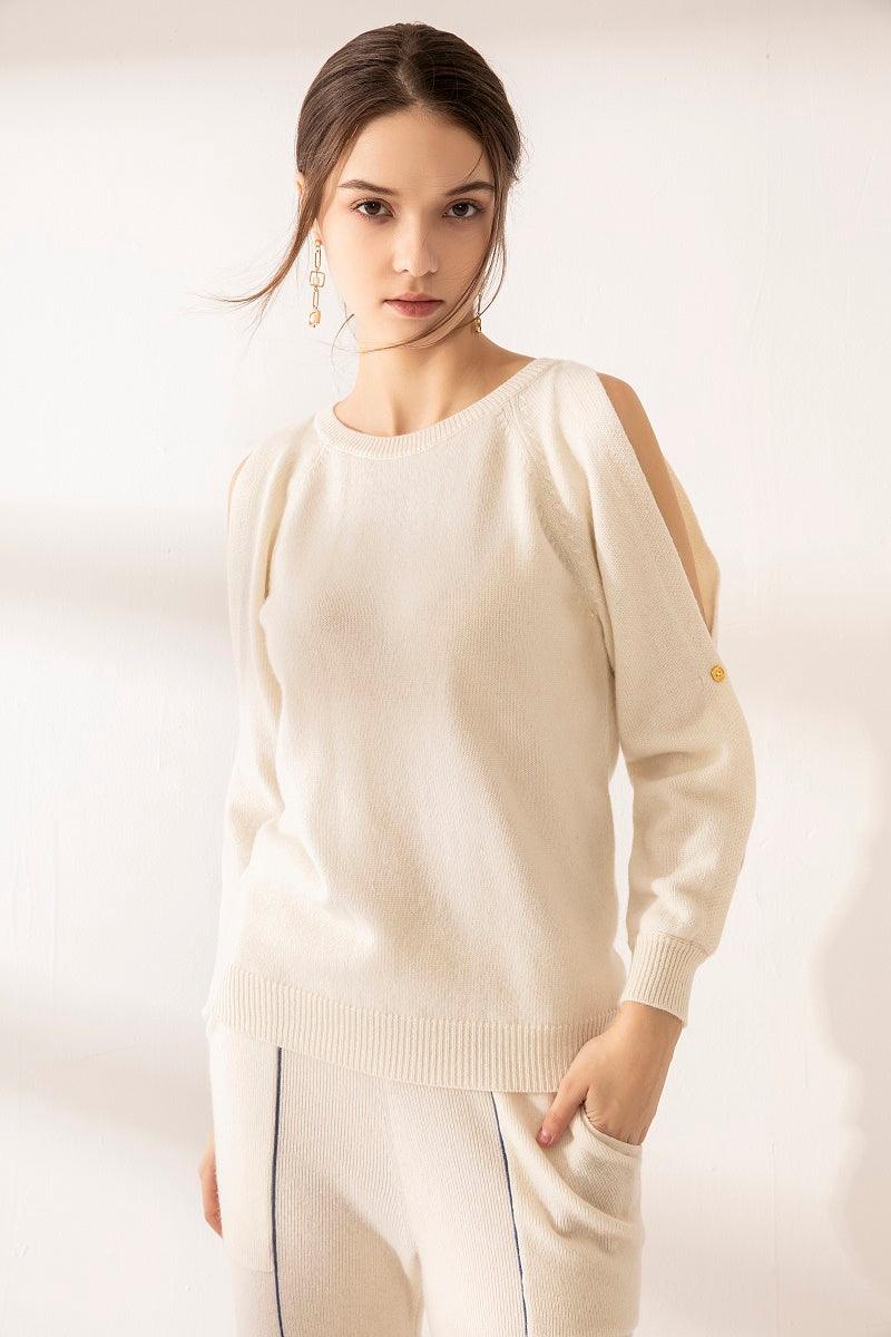 Special sleeve style 100% cashmere knitted round-neck sweater - Lamycashmere