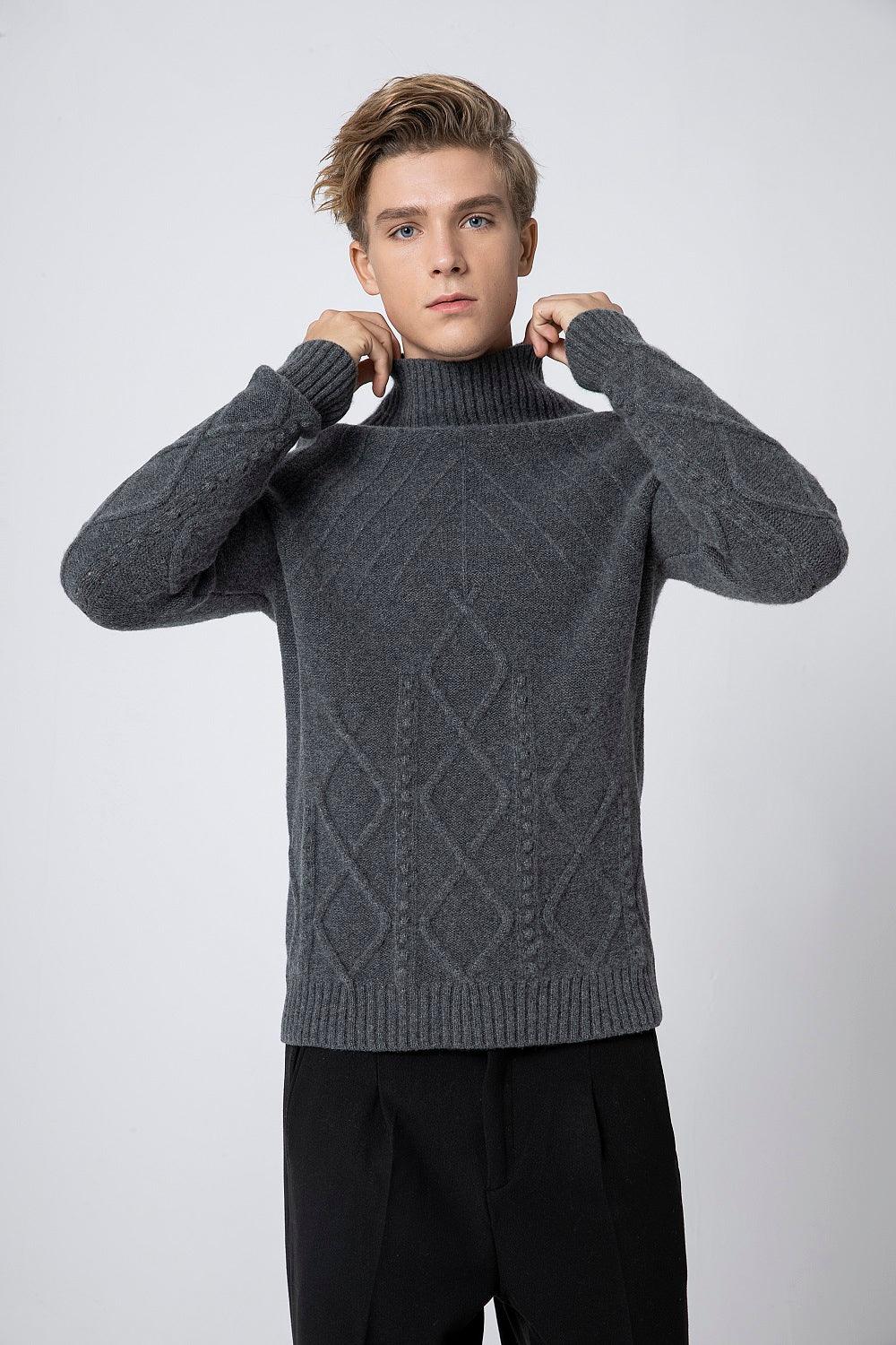 Turtleneck 100 cashmere knitted cable sweater for men - Lamycashmere