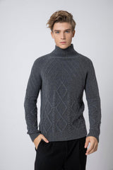 Turtleneck 100 cashmere knitted cable sweater for men - Lamycashmere