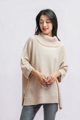 turtleneck loose style cashmere knitted sweater - Lamycashmere