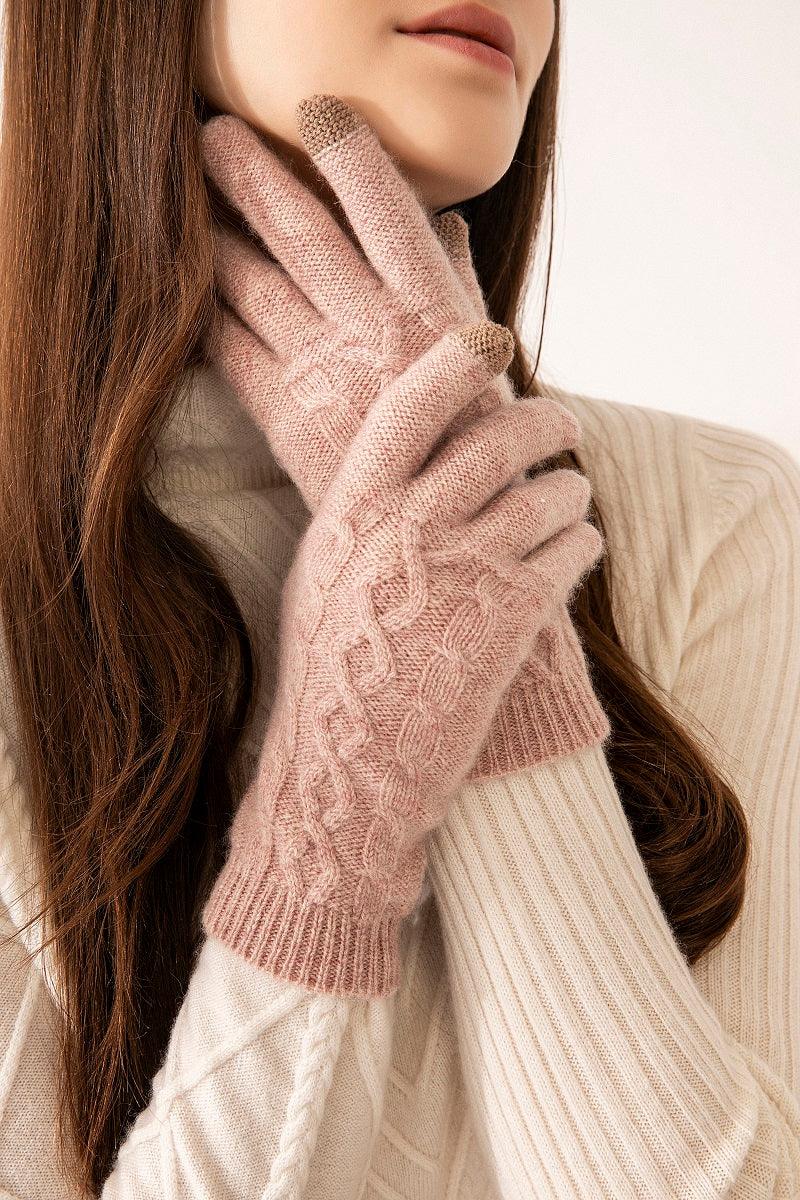 Useful 100%Cashmere Cable Women Knit gloves - Lamycashmere