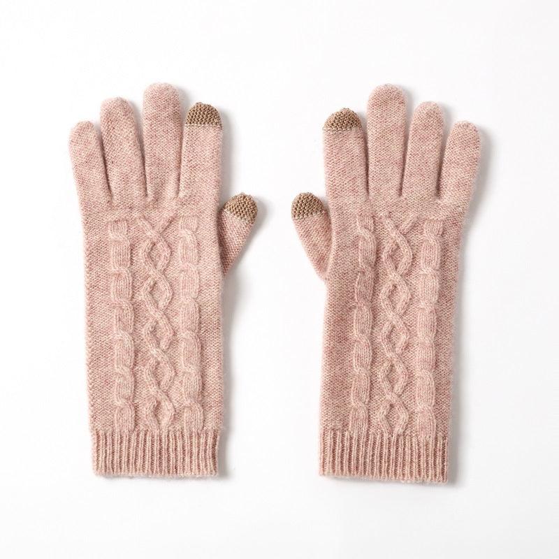 Useful 100%Cashmere Cable Women Knit gloves - Lamycashmere