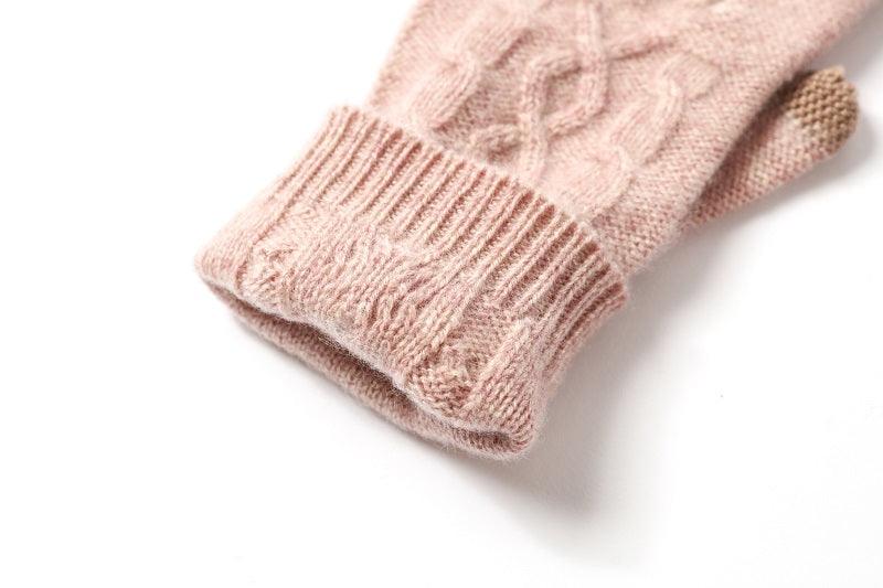 Useful 100%Cashmere Cable Women Knit gloves - Lamycashmere