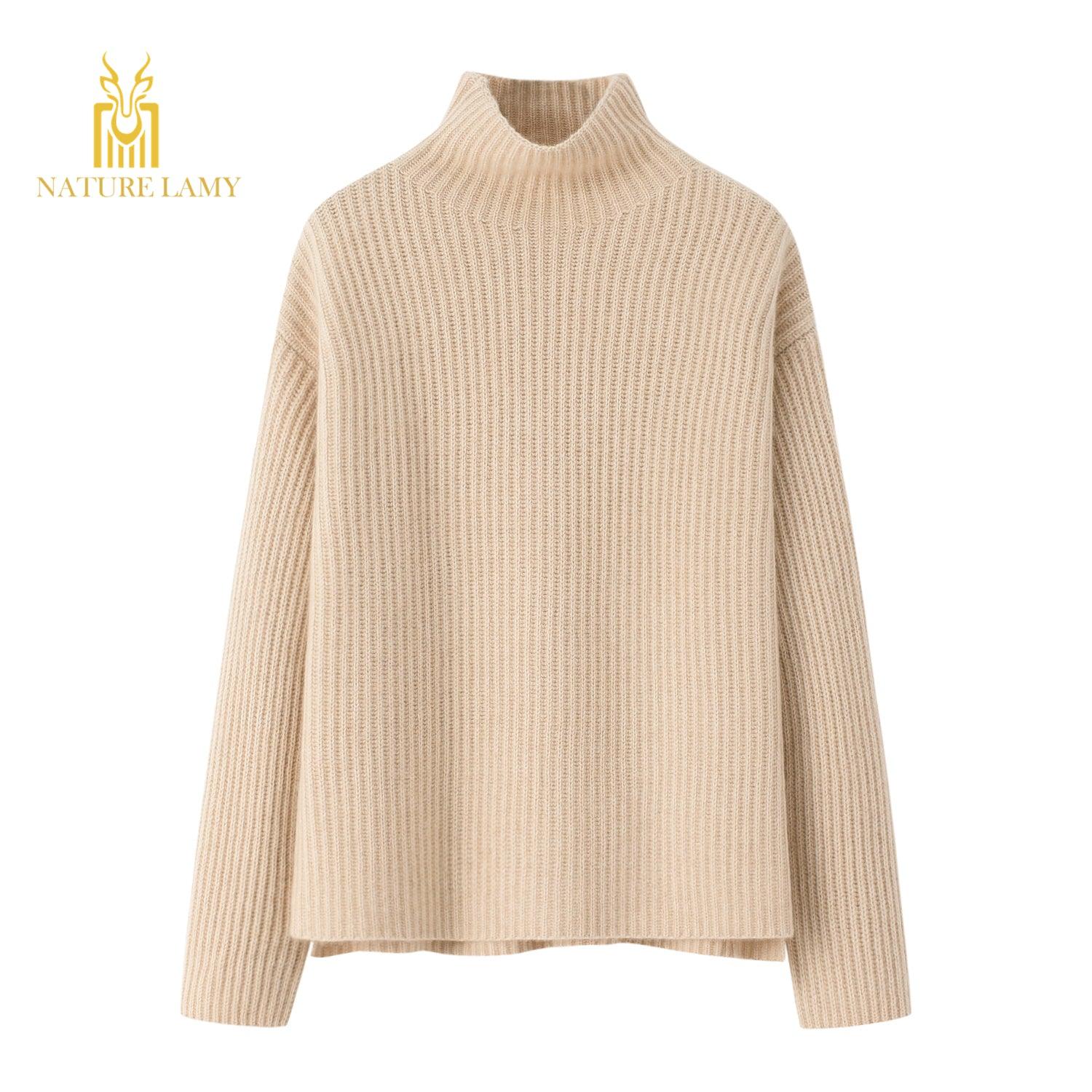 Warmly heavy style of pure cashmere high neck sweater - Lamycashmere