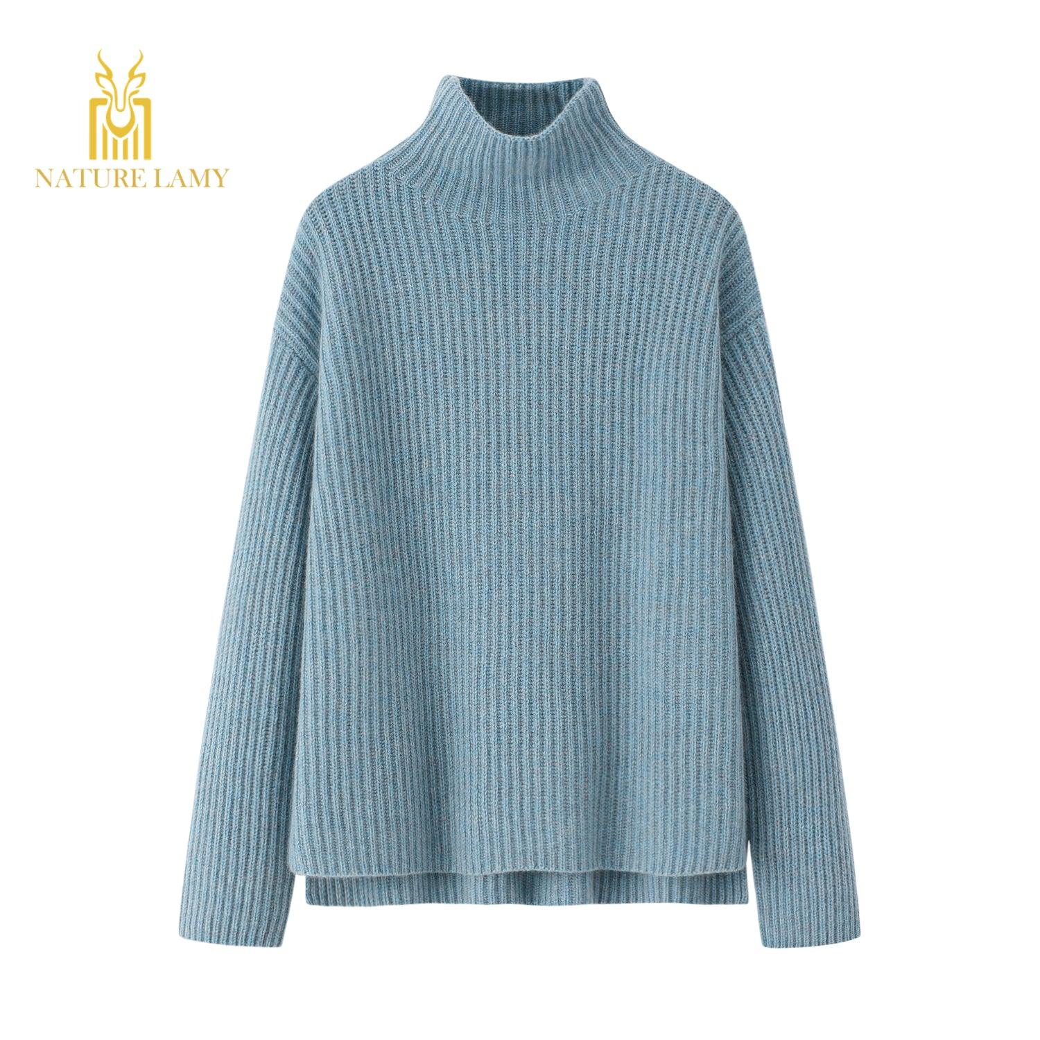 Warmly heavy style of pure cashmere high neck sweater - Lamycashmere