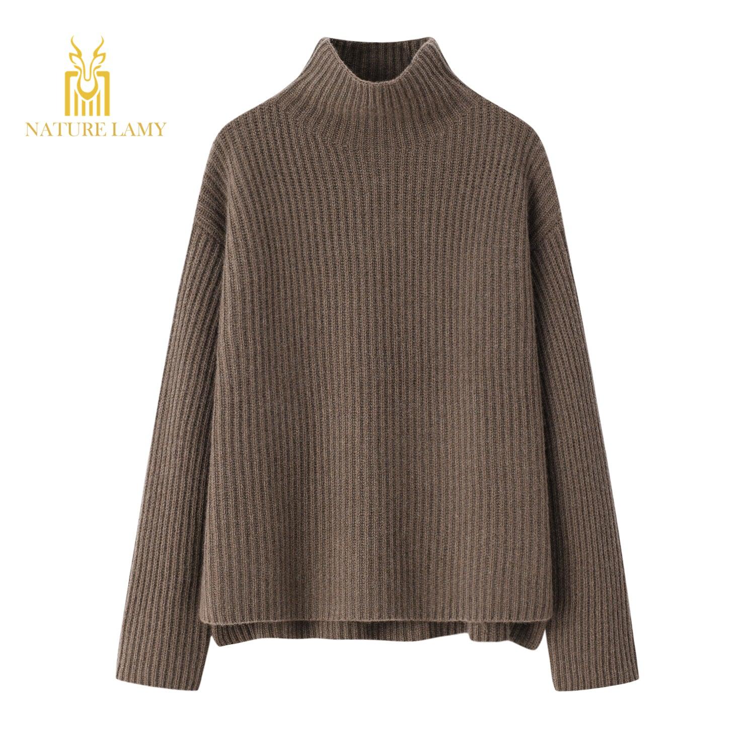 Warmly heavy style of pure cashmere high neck sweater - Lamycashmere