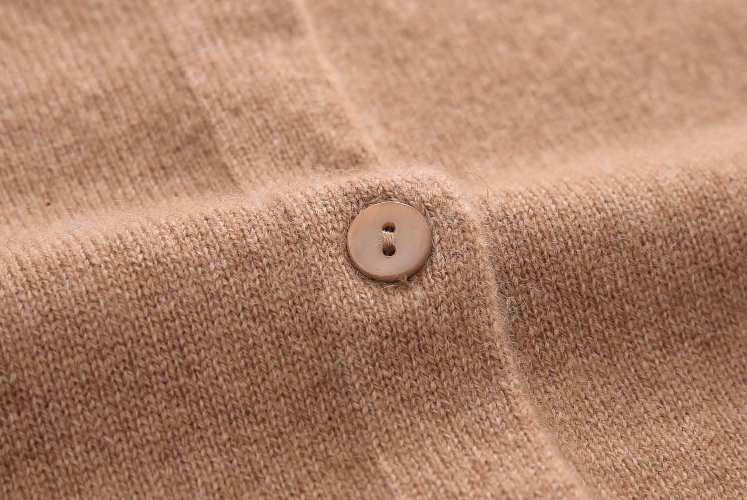 warmly highest quality cashmere factory price for pure cashmere camel color round neck cardigan with nature shell button - Lamycashmere