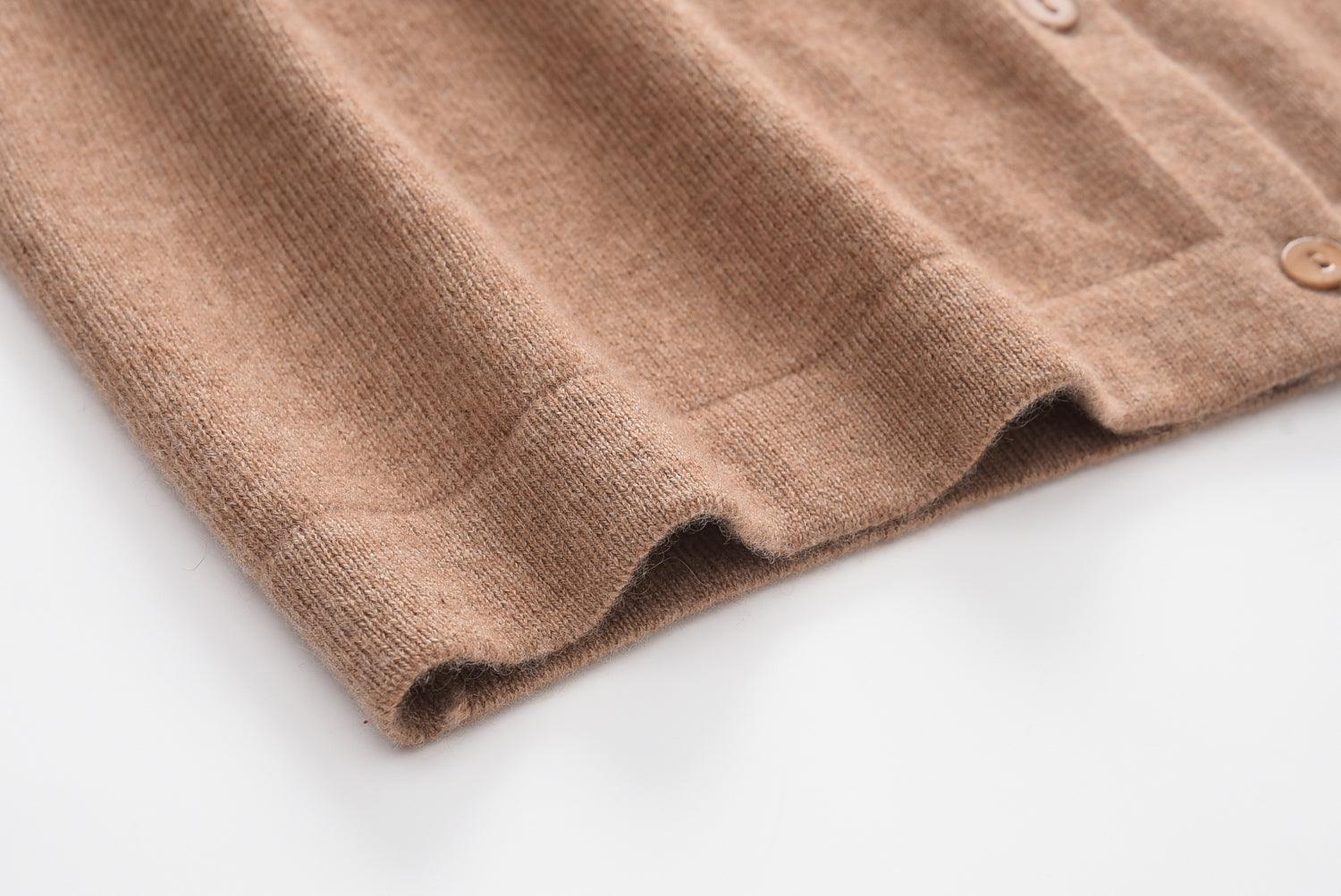 warmly highest quality cashmere factory price for pure cashmere camel color round neck cardigan with nature shell button - Lamycashmere