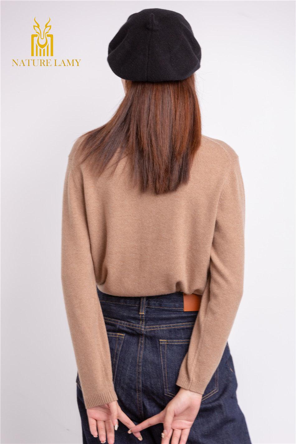 warmly highest quality cashmere factory price for pure cashmere camel color round neck cardigan with nature shell button - Lamycashmere