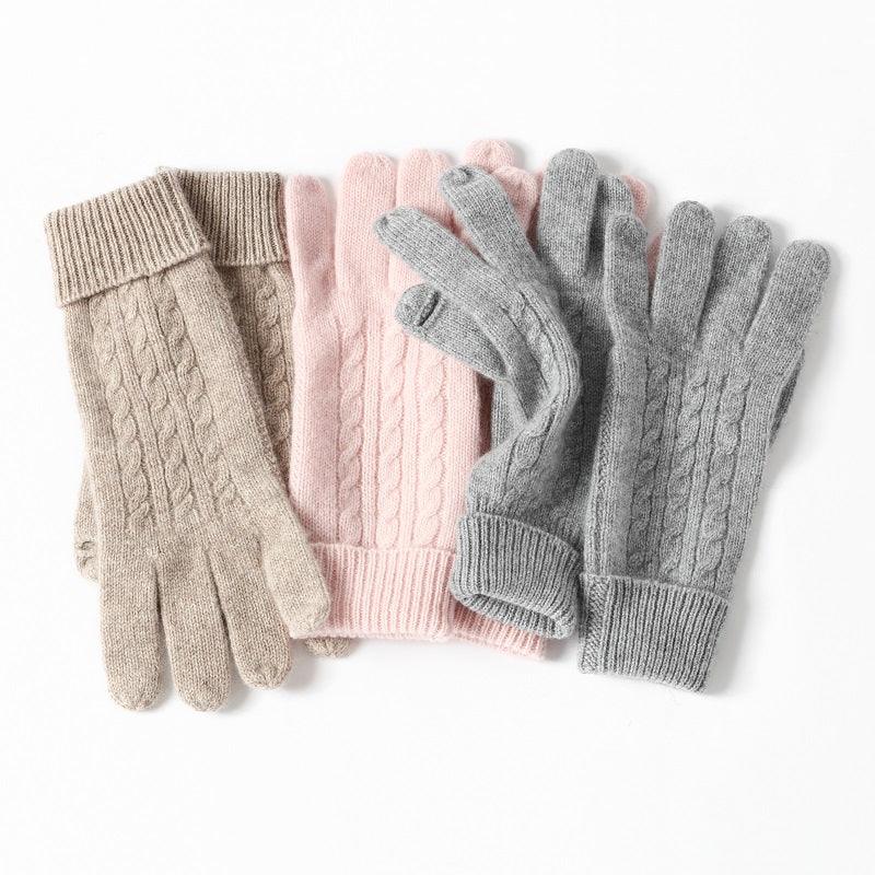 Winter cashmere glove knit five finger gloves - Lamycashmere