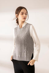 Women's beautiful needle guage cashmere vest - Lamycashmere