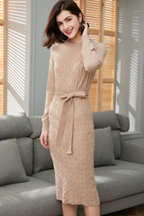 women's soft 100 percent cashmere knitted long dress of long sleeve - Lamycashmere