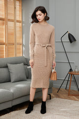 women's soft 100 percent cashmere knitted long dress of long sleeve - Lamycashmere