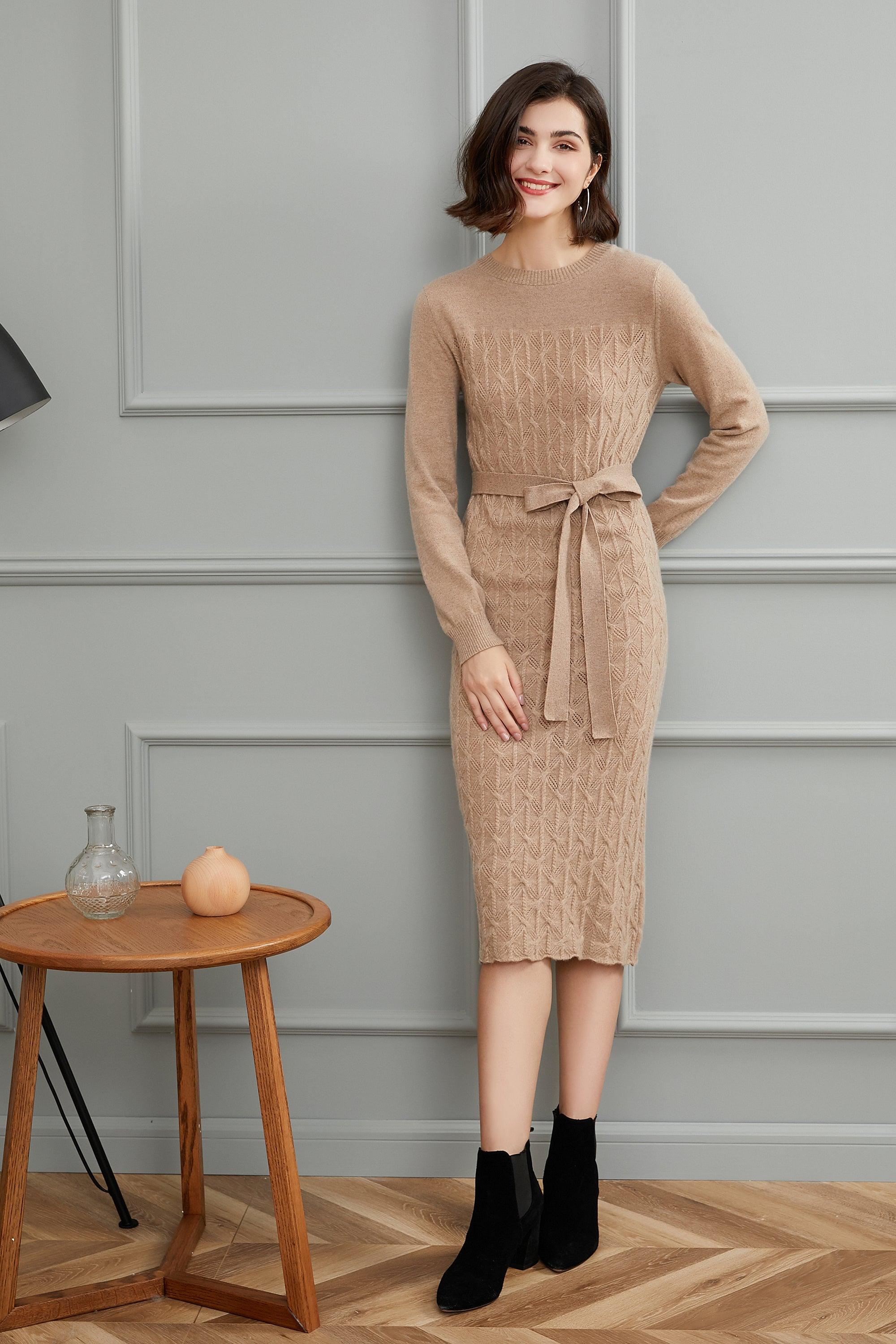 women's soft 100 percent cashmere knitted long dress of long sleeve - Lamycashmere